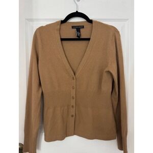 Jillian Jones Cardigan Sweater Women's Medium Tan V-Neck Long Sleeve Winter Cozy